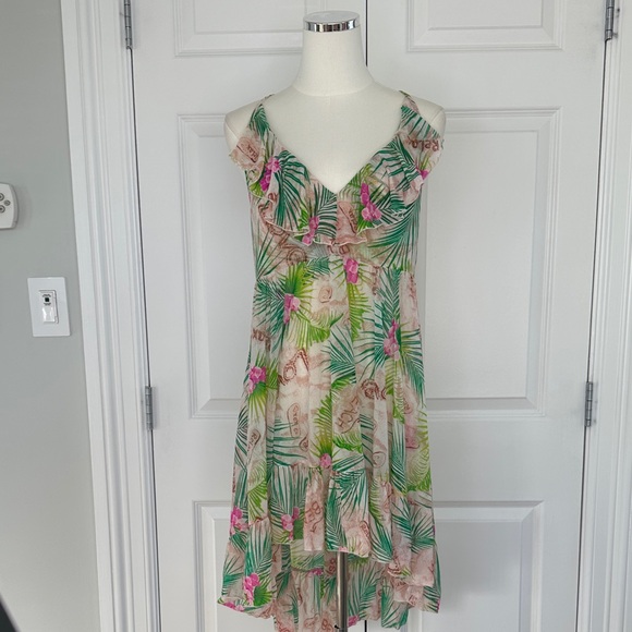 Betsey Johnson Other - Betsey Johnson Tropical Green Pink Hi-Low Racerback Swim Cover-up Dress Size L